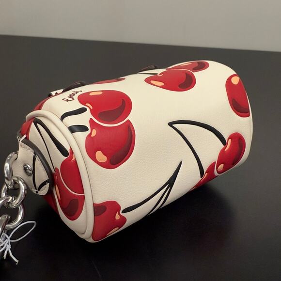 Coach CZ082 Mini Rowan Bag Charm With Cherry Print In Silver/Chalk Multi - Picture 4 of 6